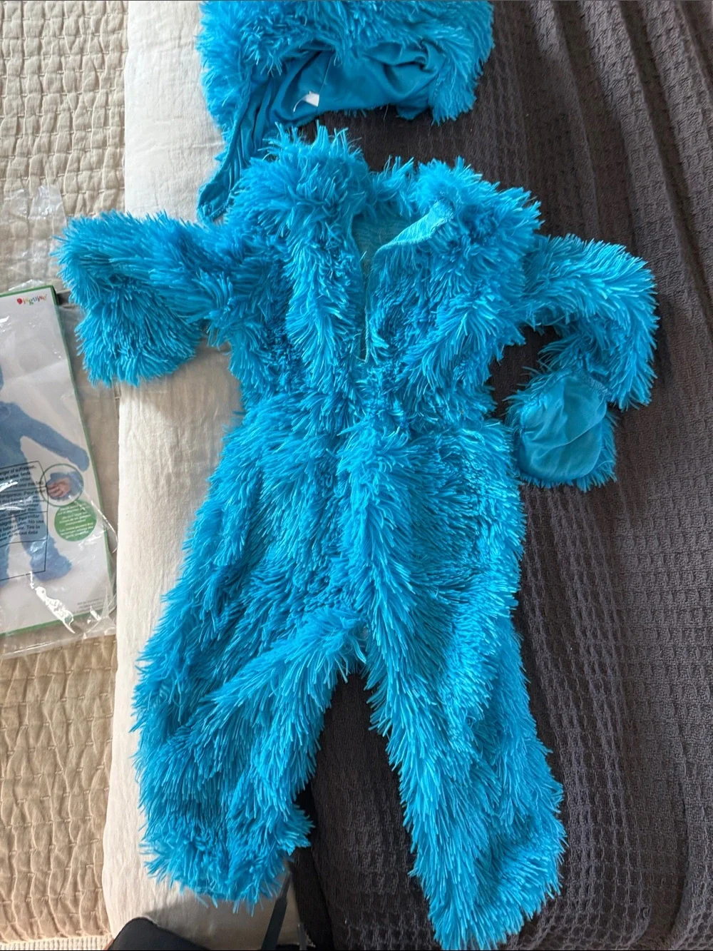 Blue Fuzzy Cookie Monster One-Piece for Kids - Plush Hooded Costume